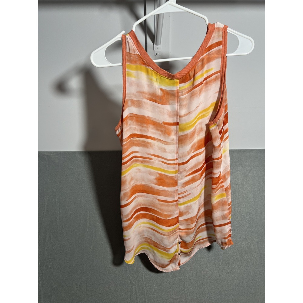 Simply Vera Vera Wang Women's L Orange Yellow Striped Sleeveless V-Neck Top - Picture 7 of 7